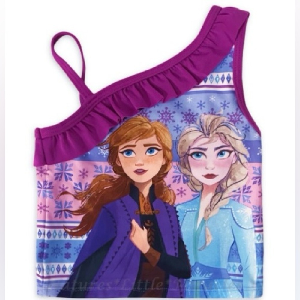 Girls' Pink and Purple Frozen II Asymmetrical Swim Tank Top LIKE NEW